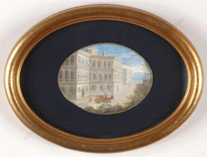 Johann Wilhelm Baur (1607-1642)-Follower "Palazzo at Harbor", fine miniature - Picture 1 of 12