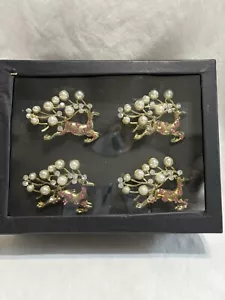 Rachel Zoe Set Of 4 Christmas Rhinestone Reindeer Napkin Rings New In Box - Picture 1 of 6