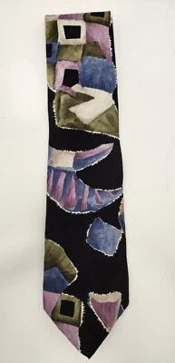 Gravata Halston III multicolorida geométrica 100% seda italiana - Imagem 1 de 4