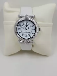 Orologio Judith Ripka Silvertone Acciaio Inox Parigino Bianco Cinturino in Pelle - Foto 1 di 4