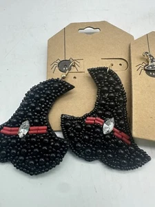 Halloween Earrings Four Pair New Beaded Witches Hat Plus Metal Jat Shoes Cat - Picture 1 of 6