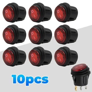 10x KFZ Boot 12V 20A Wasserdicht Kippschalter Wippschalter LED Rot Rund EIN- AUS - Bild 1 von 8
