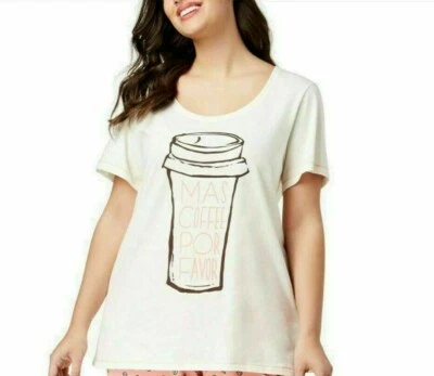 Top de pijama para mujer HUE estampado gráfico SOLO blanco roto café M - Nuevo con etiquetas Foto 1 de 2