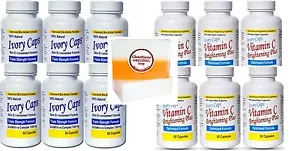 6 X Ivory Caps (Glutathione + Vitamin C) Set + Kojic Acid Dual Whiteitening Soap - Picture 1 of 4