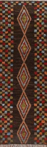 Dark Brown Plush Wool Moroccan Runner Rug 3'x9' Hand-knotted Oriental Carpet - Picture 1 of 12