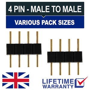 4 PIN MALE TO MALE ADAPTER PLUG CONNECTOR FOR RGB 3528 5050 LED STRIP LIGHT - Picture 1 of 13