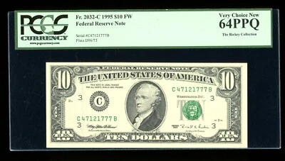 DBR 1995 $10 FRN Philadelphia Fr. 2032-C PCGS 64 PPQ Serial C47121777B - Image 1 of 2