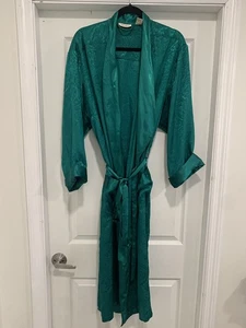 VTG Victoria Secret Gold Label Robe Women's Emerald Green Floral Satin Size L - Picture 1 of 4