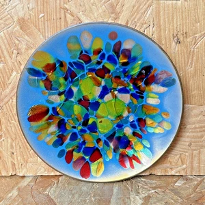 Vintage Kareka Nantucket Copper Enamel Trinket Dish Plate Blue 10.5cm - Picture 1 of 7
