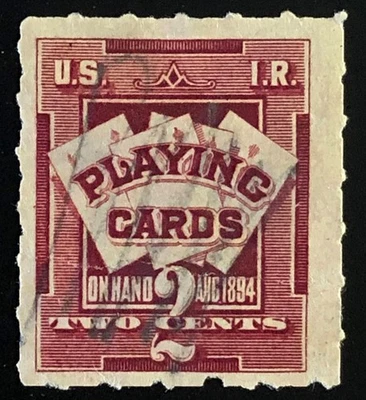 US Revenue 1894 RF1 Lake Playing Card 2c Tax Stamp Used VF - Image 1 of 3