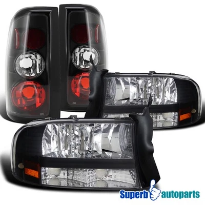 Fits 1997-2004 Dodge Dakota Headlights+Tail Brake Lamps Black Foto 1 de 4
