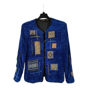 Allure Patch Print Jacket Size M Royal Blue (48 Bust/26 Length) - Picture 1 of 4