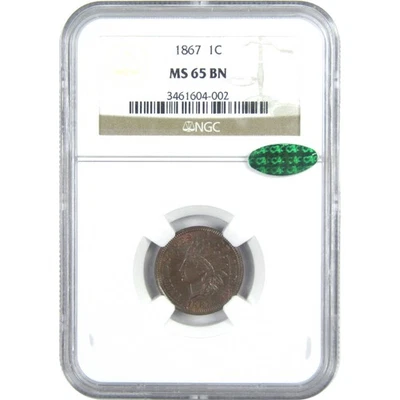 1867 Indian Head Cent MS 65 BN NGC CAC 1c Uncirculated Coin SKU:I15678 - Image 1 of 4