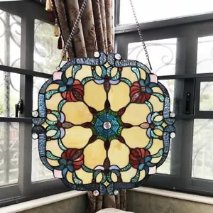 Pannello per finestra in vetro colorato 18" W stile vittoriano Tiffany rotondo - Foto 1 di 3