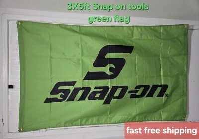 SNAP ON TOOLS 3X5FT Room Shop Man Cave LOGO EMBLEM Green W/Black 4 Grommets NEW! - Image 1 of 3