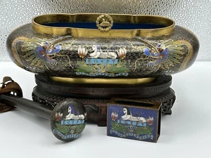 Chinese Cloisonne Enamel GLOUCESTERSHIRE REG bowl & Accessories 19thC UNIQUE - Picture 1 of 24