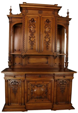 Antique Buffet Renaissance Cherubs Server Sideboard Walnut French 1890 Cover