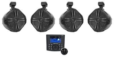 Rockville RGHR45 4 Zone Marine Receiver w/Bluetooth+(4) 8" Black Tower Speakers - Image 1 of 4
