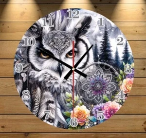 Bright Owl & Flower Quality Silent Wall Clock. 28cm Diameter. Mum. Kitchen - Picture 1 of 2