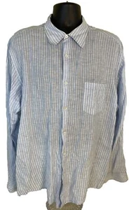 Martin Gordon Shirt Mens XL Blue with White Stripes 100% Linen Button Up - Picture 1 of 10