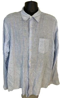 Martin Gordon Shirt  Mens  XL Blue with White Stripes  100% Linen Button Up - Image 1 of 4