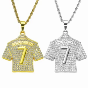 Cristiano Ronaldo/Messi Jersey Pendant Necklace Full Zircon Link Chain Men Gift - Picture 1 of 14