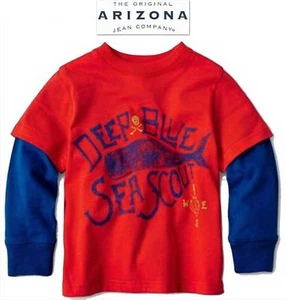 T-SHIRT NUOVA CON ETICHETTE TG 4 RAGAZZO ARIZONA ROSSO/BLU GRAFICA MANICA LUNGA STRATO OTTIMA TOP NUOVA - Foto 1 di 2