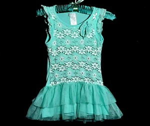 Piper Lace Front Tulle Tutu Dress with Bow Aqua & White Girls Size Med 7/8 - Picture 1 of 3