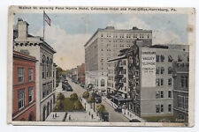 1920s whiteborder postcard Harrisburg PA Walnut St. hotels, etc [S.2780]