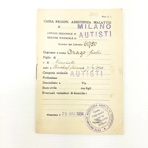 Kassenheft Regionale Krankheitsunterstützung Sektionales Büro Mailand Fahrer - Bild 1 von 4