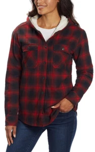 Boston Trader Womens Sherpa Lined Hooded Jacket Red Black Plaid Small Jacket - Picture 1 of 8