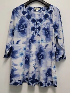 Passports Womens Top 1X Plus Popover Cottagecore Peasant Abstract 3/4 Sleeve - Picture 1 of 16