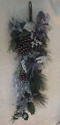 Blue Christmas Floral Door Wall Decoration Hanging Pinecones New 27" x 8"