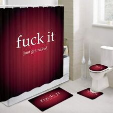 Funny Bathroom Curtains 4 Set,Get Naked Shower Bath Mats Rugs Toilet Lid Covers