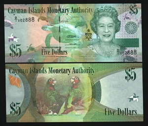 Cayman Islands 5 DOLLARS P-39 2010 Low Serial # UNC Queen Sea Turtle Love B NOTE - Picture 1 of 3