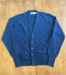 Vintage The Fox Collection Acrylic Cardigan Sweater Men’s Large Navy Blue 80s - Picture 1 of 5