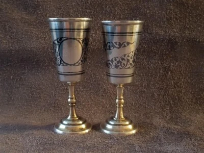 ANTIGUO PAR RUSO CHAPADO EN ORO PLATA NIELLO tazas perfectas tiro de vodka Foto 1 de 4