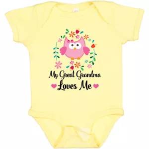Inktastic My Great Grandma Loves Me Owl Baby Bodysuit Pink Flowered One-piece - Picture 1 of 12