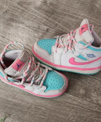 Nike Air Jordan Zapatos para Niños Pequeños Talla 8C Digital Rosa 1 Mid GS 644507-102 Con Cordones Foto 1 de 4