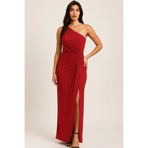 NEU NEU MIT ETIKETT Lauren Ralph Lauren rot One Shoulder gerafft langes Abendkleid Größe 8 - Bild 1 von 6