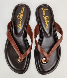 Sam Edelman Remi Thong Sandals Brown Leather Women's Size 10 Pre-Owned - Picture 1 of 13