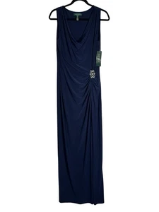 Lauren Ralph Lauren Dress Women's 12 Blue Long Gown Sleeveless Stretchy - Picture 1 of 12