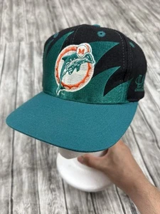 Chapeau vintage années 90 logo athlétique Miami dauphins SHARKTOOTH NFL snapback dôme noir - Photo 1/11