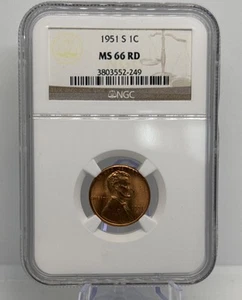 1951-S 1C Lincoln Wheat Penny NGC MS66 RD - 284117-051 - Picture 1 of 2