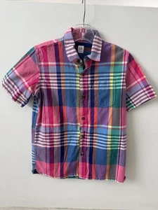 Gap Big Boy Plaid Short Sleeve With Buttons Shirt Size L 10 Multicolor Cotton - Picture 1 of 12