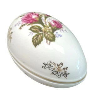Vintage Lefton China Porcelain Easter Egg Shaped Trinket Box Floral Hand Painted - Picture 1 of 10
