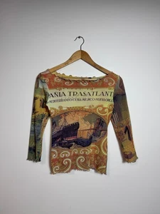 Vintage Y2K Jean Paul Gaultier Style Japanese Mesh All Printed Top Graphic Print - Picture 1 of 11
