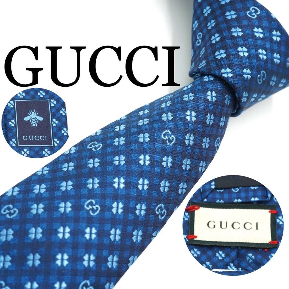 Corbata Gucci Cuello Nueva y Sin Usar Ajustada Azul GG Logo Trébol 100% Seda Hecha en Italia Foto 1 de 4
