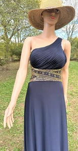 Betsy & Adam SequinsBeaded One Shoulder Navy Evening Party Formal Dress Size 10P - Picture 1 of 22