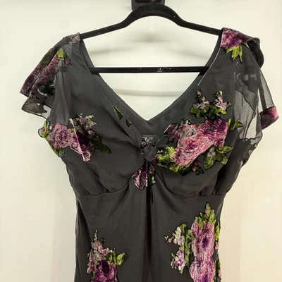 Vestido De Colección Y2K Años 90 CDC Talla 6 Midi Terciopelo Hada Capricho Gótico Arrugado Floral Oscuro Foto 1 de 4